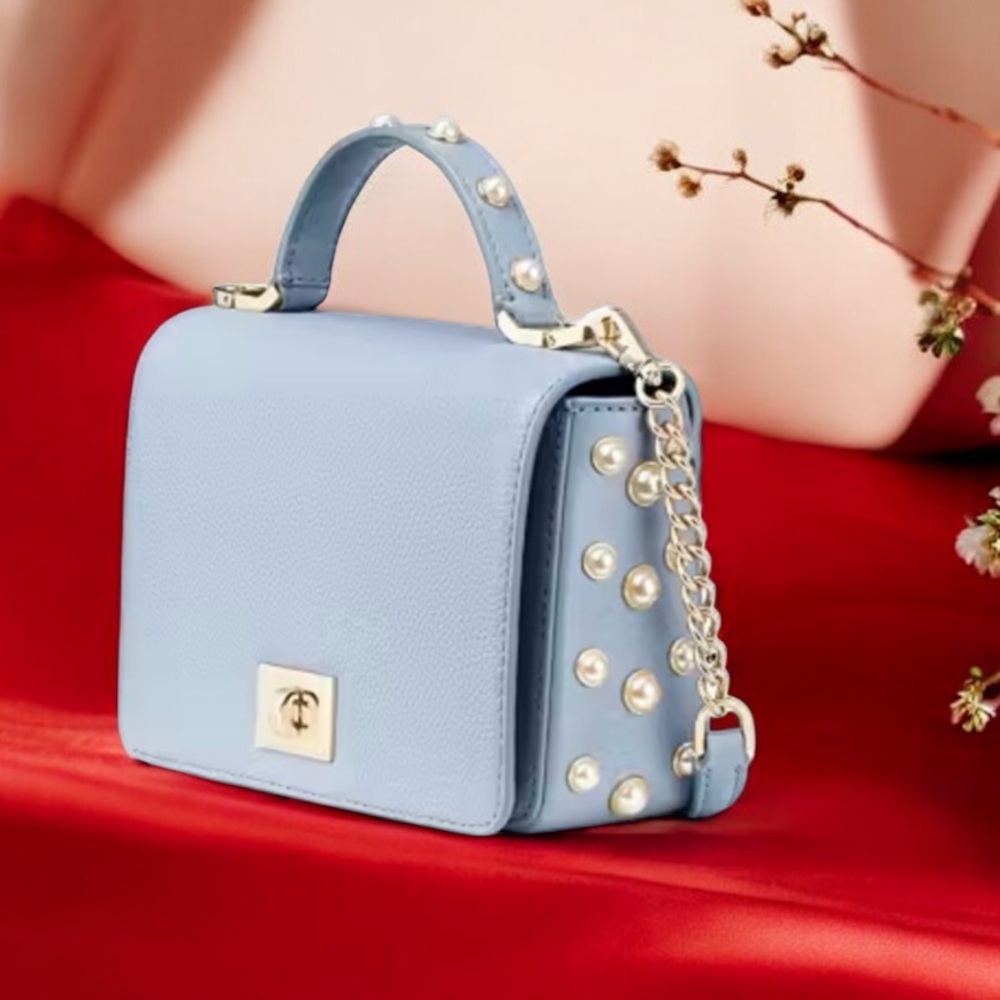 Kate Spade Elegant Pearl-Stud Light Blue Top-Handle Women's Bag EUC - Picture 10 of 15